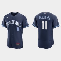 Chicago Chicago Cubs #11 Tony Wolters Men's Nike 2021 City Connect Authentic Navy MLB Jersey
