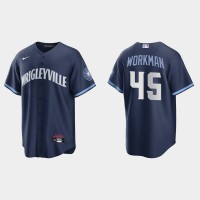 Chicago Chicago Cubs #45 Brandon Workman Men's Nike 2021 City Connect Fans Version Navy MLB Jersey