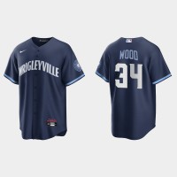 Chicago Chicago Cubs #34 Kerry Wood Men's Nike 2021 City Connect Fans Version Navy MLB Jersey