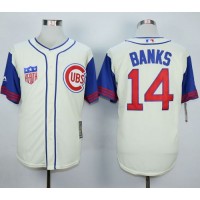 Chicago Cubs #14 Ernie Banks Cream/Blue 1942 Turn Back The Clock Stitched MLB Jersey