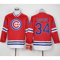 Chicago Cubs #34 Jon Lester Red Long Sleeve Stitched MLB Jersey