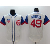 Chicago Cubs #49 Jake Arrieta Cream/Blue Flexbase Authentic Collection 1942 Turn Back The Clock Stitched MLB Jersey