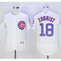 Chicago Cubs #18 Ben Zobrist White Flexbase Authentic Collection with 100 Years at Wrigley Field Commemorative Patch Stitched MLB Jersey