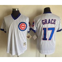 Mitchell And Ness Chicago Cubs #17 Mark Grace White(Blue Strip) Throwback Stitched MLB Jersey