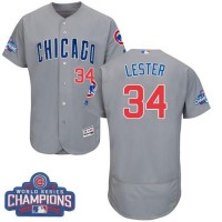 Chicago Cubs #34 Jon Lester Grey Flexbase Authentic Collection Road 2016 World Series Champions Stitched MLB Jersey
