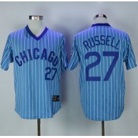 Chicago Cubs #27 Addison Russell Blue(White Strip) Cooperstown Throwback Stitched MLB Jersey