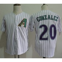 Mitchell And Ness Arizona Diamondbacks #20 Luis Gonzalez White Strip Throwback Stitched MLB Jersey
