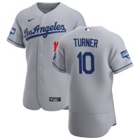 Los Angeles Los Angeles Dodgers #10 Justin Turner Men's Nike Gray Road 2020 World Series Champions Authentic Team MLB Jersey