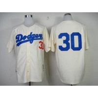 Mitchell And Ness 1955 Los Angeles Dodgers #30 Maury Wills Cream Throwback Stitched MLB Jersey