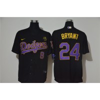 Los Angeles Los Angeles Dodgers #8 #24 Kobe Bryant Men's Nike Black Purple No. Cool Base 2020 KB Patch MLB Jersey