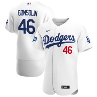 Los Angeles Los Angeles Dodgers #46 Tony Gonsolin Men's Nike White Home 2020 World Series Champions Authentic Player MLB Jersey