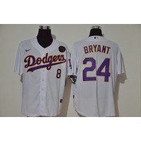 Los Angeles Los Angeles Dodgers #8 #24 Kobe Bryant Men's Nike White Purple No. Cool Base 2020 KB Patch MLB Jersey