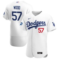 Los Angeles Los Angeles Dodgers #57 Alex Wood Men's Nike White Home 2020 World Series Champions Authentic Player MLB Jersey