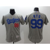 Los Angeles Dodgers #99 Hyun-Jin Ryu Grey Flexbase Authentic Collection Stitched MLB Jersey