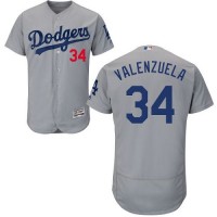 Los Angeles Dodgers #34 Fernando Valenzuela Grey Flexbase Authentic Collection Stitched MLB Jersey