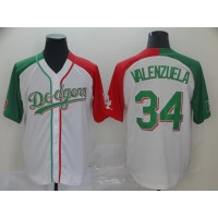 Los Angeles Dodgers #34 Fernando Valenzuela White Red/Green Split Cool Base Stitched MLB Jersey