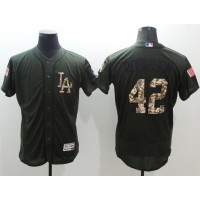 Los Angeles Dodgers #42 Jackie Robinson Green Flexbase Authentic Collection Salute to Service Stitched MLB Jersey