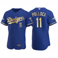 Los Angeles Los Angeles Dodgers #11 A.J. Pollock Men's Nike Authentic 2021 Gold Program World Series Champions MLB Jersey Royal