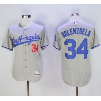 Los Angeles Dodgers #34 Fernando Valenzuela Grey Flexbase Authentic Collection Road Stitched MLB Jersey