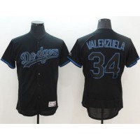 Los Angeles Dodgers #34 Fernando Valenzuela Black Fashion Flexbase Authentic Collection Stitched MLB Jersey