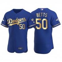 Los Angeles Los Angeles Dodgers #50 Mookie Betts Men's Nike Authentic 2021 Gold Program World Series Champions MLB Jersey Royal