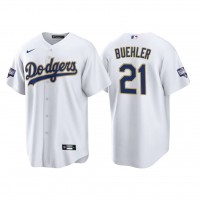 Los Angeles Los Angeles Dodgers #21 Walker Buehler Men's Nike 2021 Gold Program World Series Champions MLB Jersey Whtie