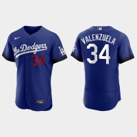 Los Angeles Los Angeles Dodgers #34 Fernando Valenzuela Nike Men's 2021 City Connect Authentic MLB Jersey Royal
