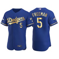 Los Angeles Los Angeles Dodgers #5 Freddie Freeman Men's Nike Authentic 2021 Gold Program World Series Champions MLB Jersey Royal