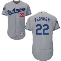 Los Angeles Dodgers #22 Clayton Kershaw Grey Flexbase Authentic Collection 2018 World Series Stitched MLB Jersey