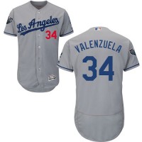 Los Angeles Dodgers #34 Fernando Valenzuela Grey Flexbase Authentic Collection 2018 World Series Stitched MLB Jersey