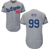 Los Angeles Dodgers #99 Hyun-Jin Ryu Grey Flexbase Authentic Collection 2018 World Series Stitched MLB Jersey