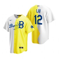 Los Angeles Los Angeles Dodgers #12 Simu Liu White Yellow Men's 2022 MLB All-Star Celebrity Softball Game Jersey