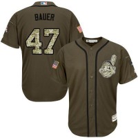 Cleveland Guardians #47 Trevor Bauer Green Salute to Service Stitched MLB Jersey