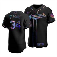 Cleveland Cleveland Guardians #34 Zach Plesac Men's Nike Iridescent Holographic Collection MLB Jersey - Black
