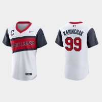 Cleveland Cleveland Guardians #99 James Karinchak Men's Nike White 2021 Little League Class Authentic MLB Jersey