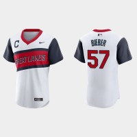 Cleveland Cleveland Guardians #57 Shane Bieber Men's Nike White 2021 Little League Class Authentic MLB Jersey