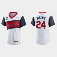 Cleveland Cleveland Guardians #24 Triston McKenzie Men's Nike White 2021 Little League Class Authentic MLB Jersey