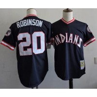 Mitchell And Ness Cleveland Guardians #20 Eddie Robinson Navy Blue Throwback Stitched MLB Jersey
