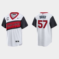Cleveland Cleveland Guardians #57 Shane Bieber Men's Nike White 2021 Little League Class Game MLB Jersey