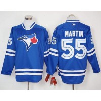 Toronto Blue Jays #55 Russell Martin Blue Long Sleeve Stitched MLB Jersey