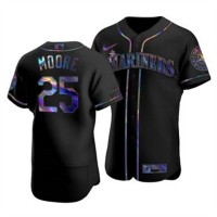 Seattle Seattle Mariners #25 Dylan Moore Men's Nike Iridescent Holographic Collection MLB Jersey - Black