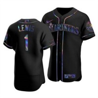 Seattle Seattle Mariners #1 Kyle Lewis Men's Nike Iridescent Holographic Collection MLB Jersey - Black