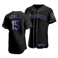Seattle Seattle Mariners #15 Kyle Seager Men's Nike Iridescent Holographic Collection MLB Jersey - Black