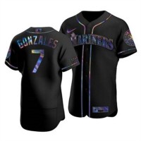Seattle Seattle Mariners #7 Marco Gonzales Men's Nike Iridescent Holographic Collection MLB Jersey - Black