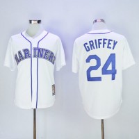 Seattle Mariners #24 Ken Griffey White Cooperstown 2016 Hall Of Fame Patch Stitched MLB Jersey