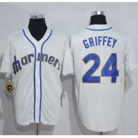 Mitchell And Ness Seattle Mariners #24 Ken Griffey White Throwback Stitched MLB Jersey
