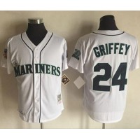 Mitchell And Ness 1997 Seattle Mariners #24 Ken Griffey White Throwback Stitched MLB Jersey