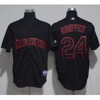 Seattle Mariners #24 Ken Griffey Black Strip Stitched MLB Jersey