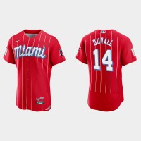 Miami Miami Marlins #14 Adam Duvall Men's Nike 2021 City Connect Authentic MLB Jersey Red