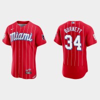 Miami Miami Marlins #34 A.J. Burnett Men's Nike 2021 City Connect Authentic MLB Jersey Red
